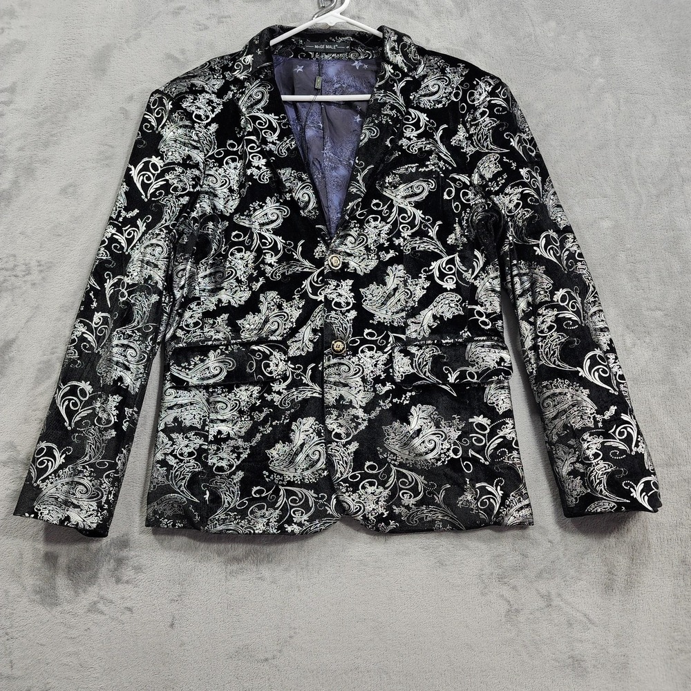 Mage Male Blazer Mens S Black Paisley Velvet Tuxedo Jacket Party Wedding